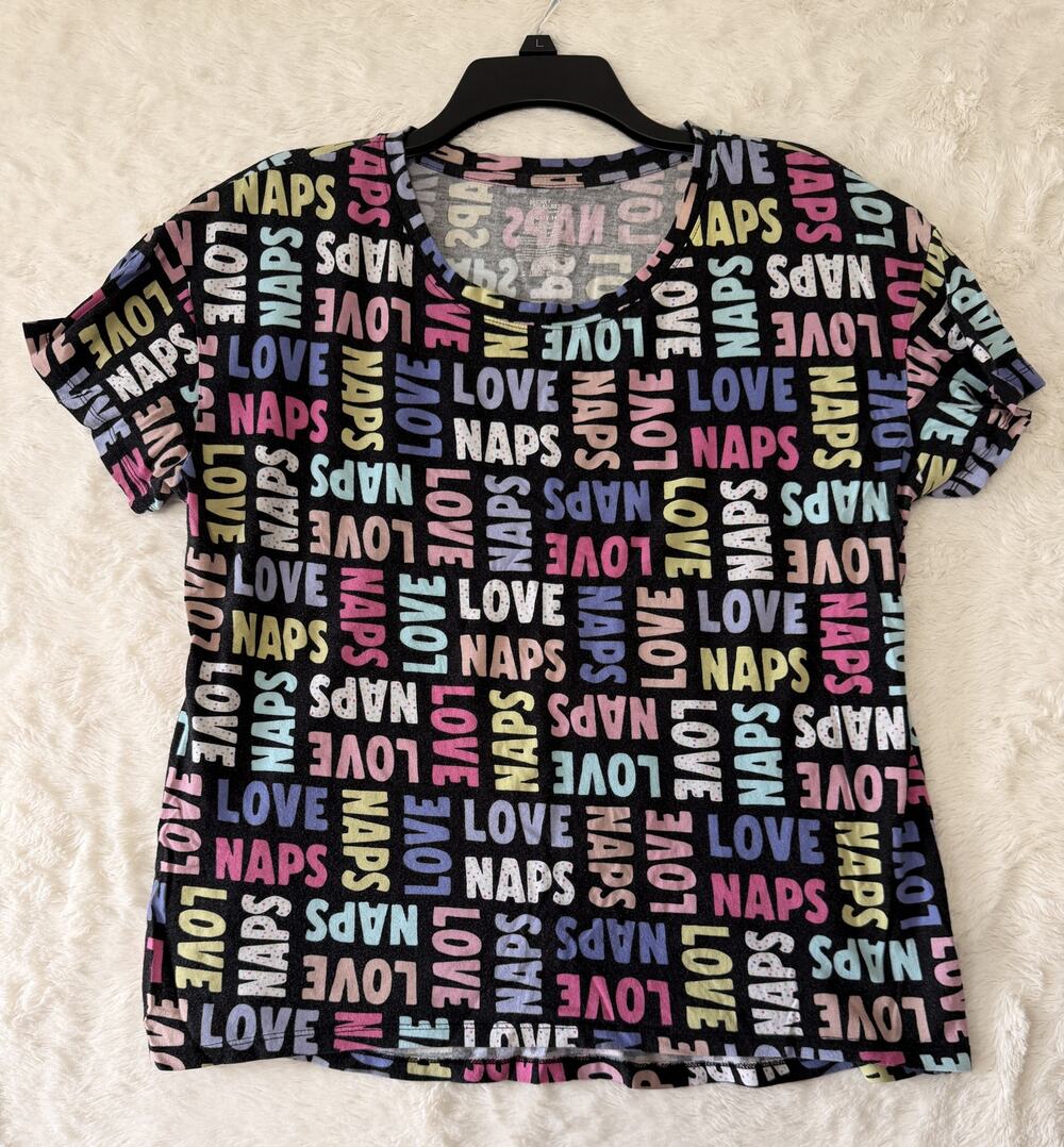 Secret Treasures Pajama Shirt Womens L 12-14 Black Love Naps Sleep Tee
